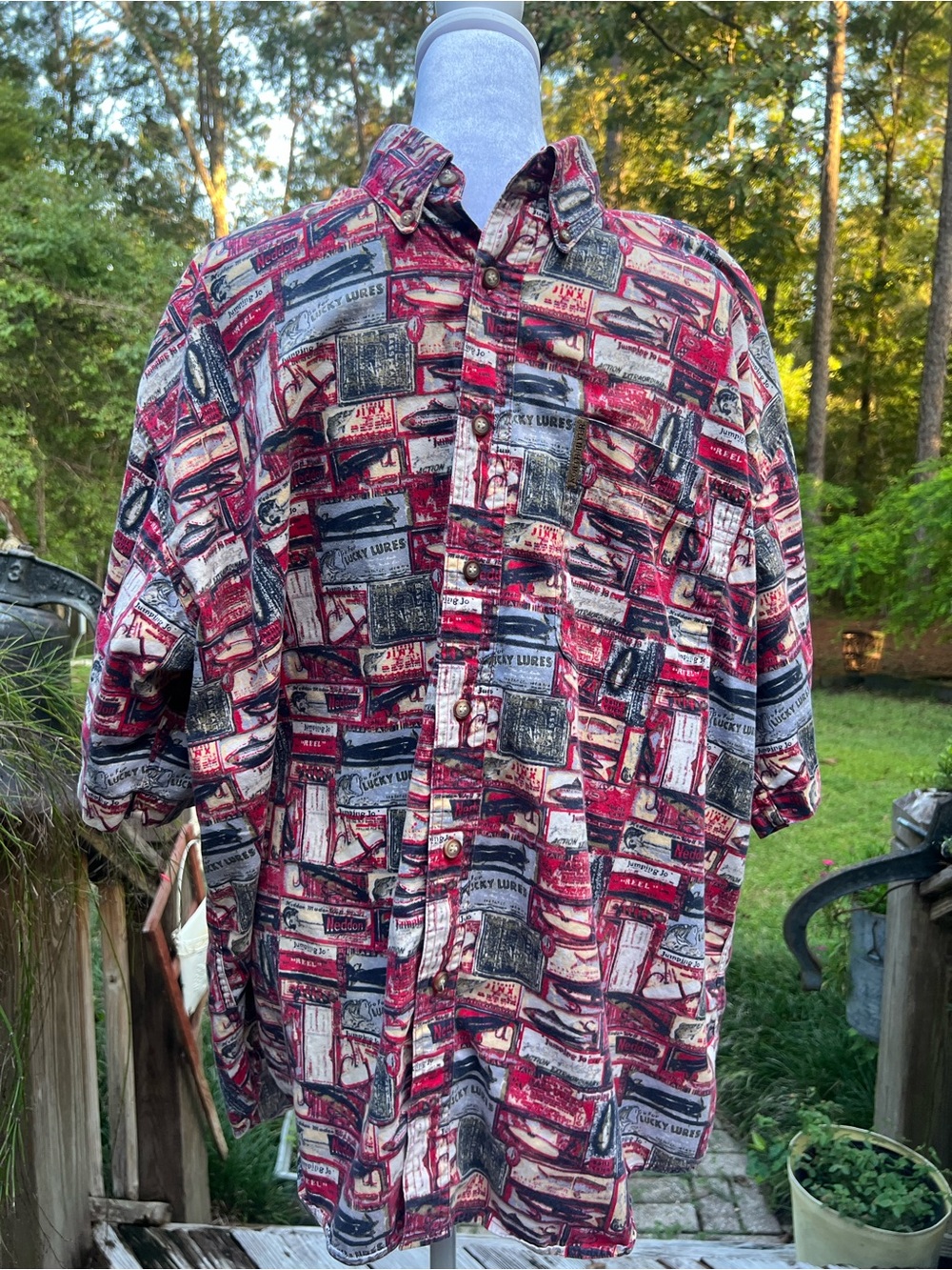 North River Fishing Lure Print Button Down Shirt Men’s M Retro Outdoors